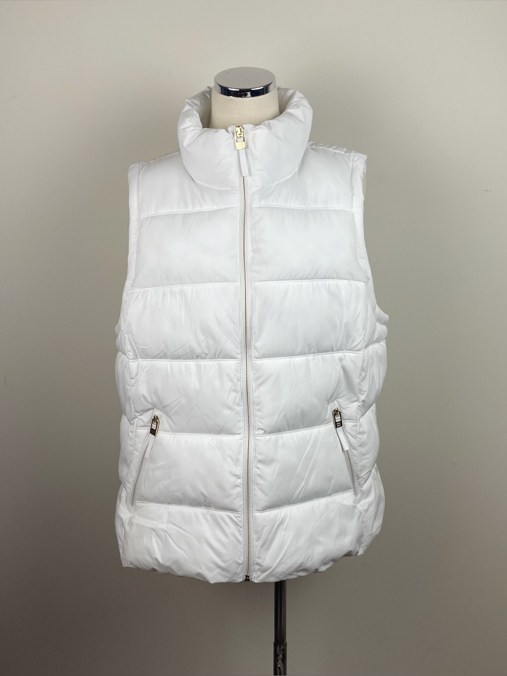 Tommy Hilfiger Solid White Flex Puffer Full Zip Vest Gold With Pocket Women XL